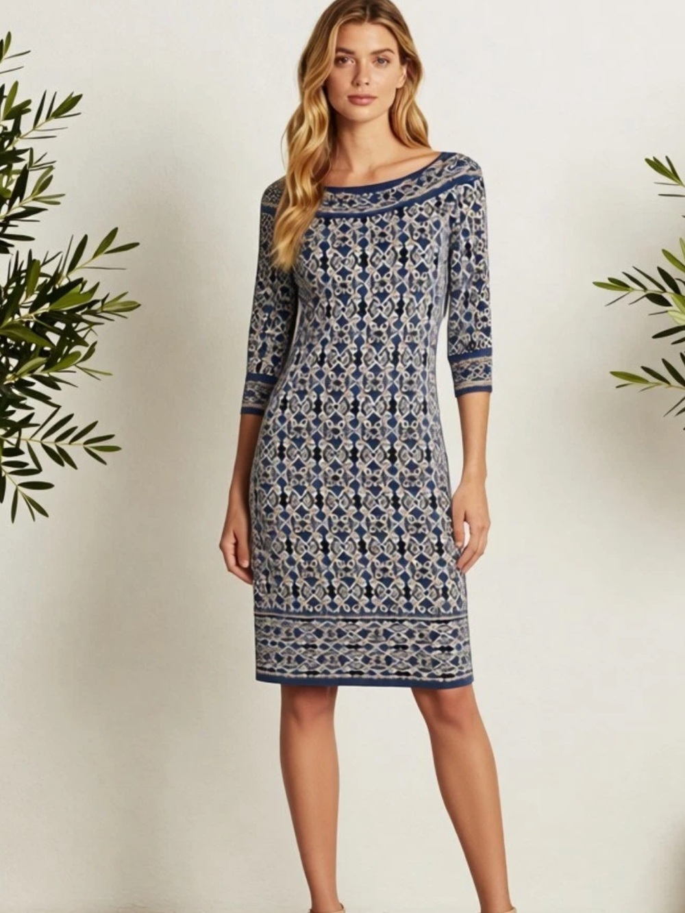 Max Studio shift dress in geometric concentric circles